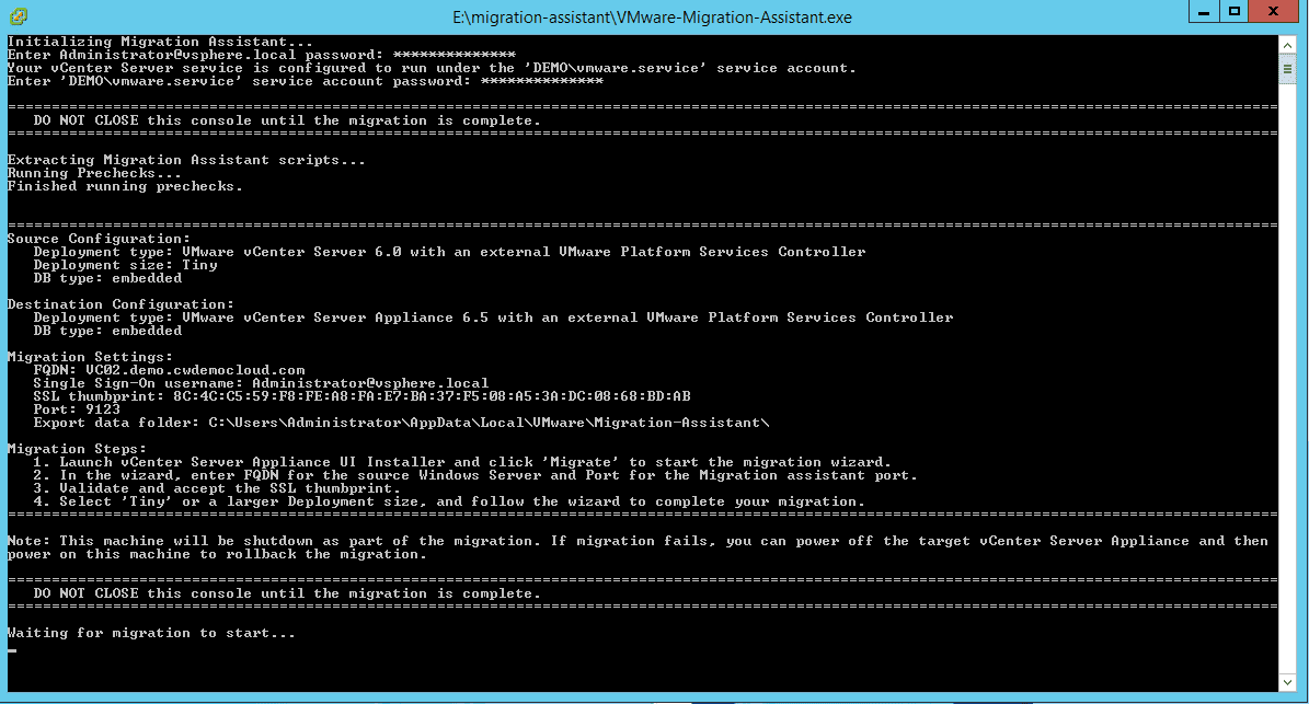 Migrating a Windows vCenter Server to 6.5 Appliance – Part 2